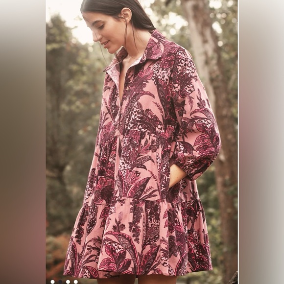 Maeve Dresses & Skirts - Anthropologie The Bettina Corduroy Tiered Mini Shirt Dress by Maeve. Size M